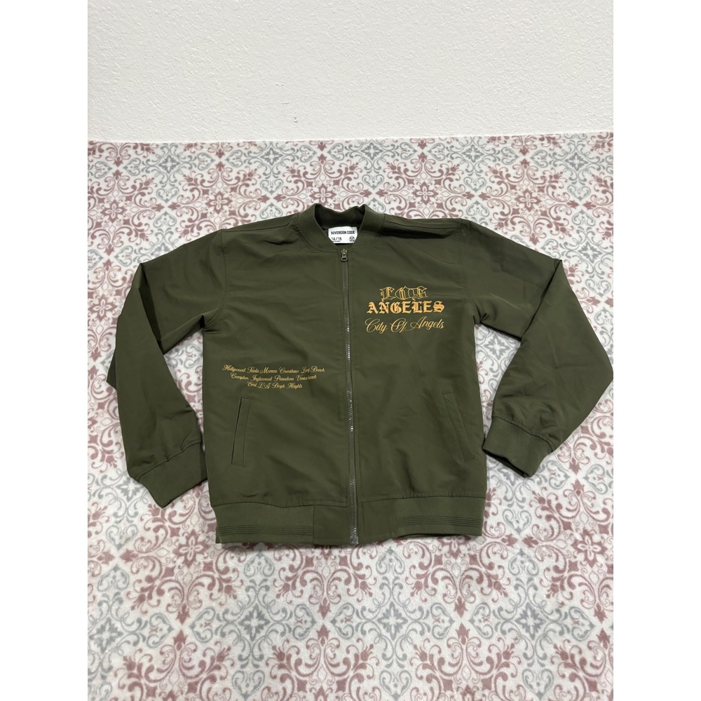 Sovereign Code Boys Los Angeles City Of Angels Bomber Jacket Olive Green 14/16